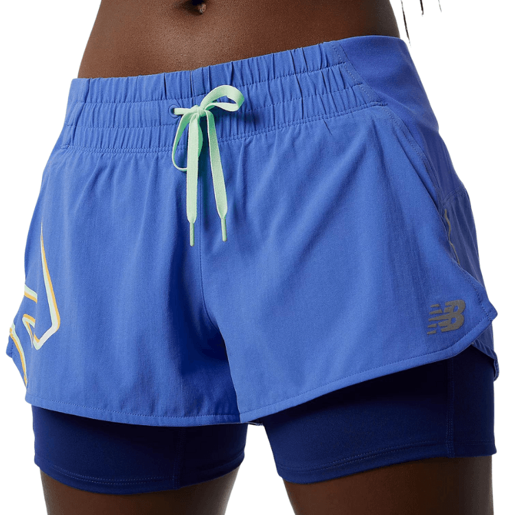 Running Shorts - Women's New Balance Print Impact 2 in 1 Short Blue