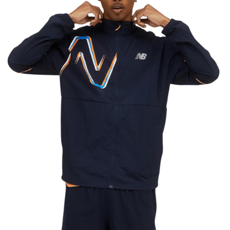 Running Jacket - Men’s New Balance Graphic Impact Run Packable Jacket Navy